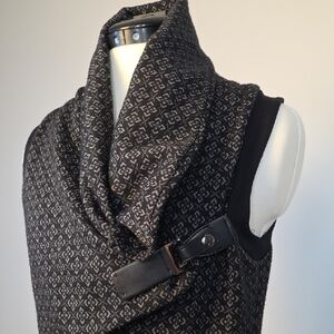 Ruelle Sleeveless Knit Tunic Sweater Dress Black Patterned Size S Made in Canada